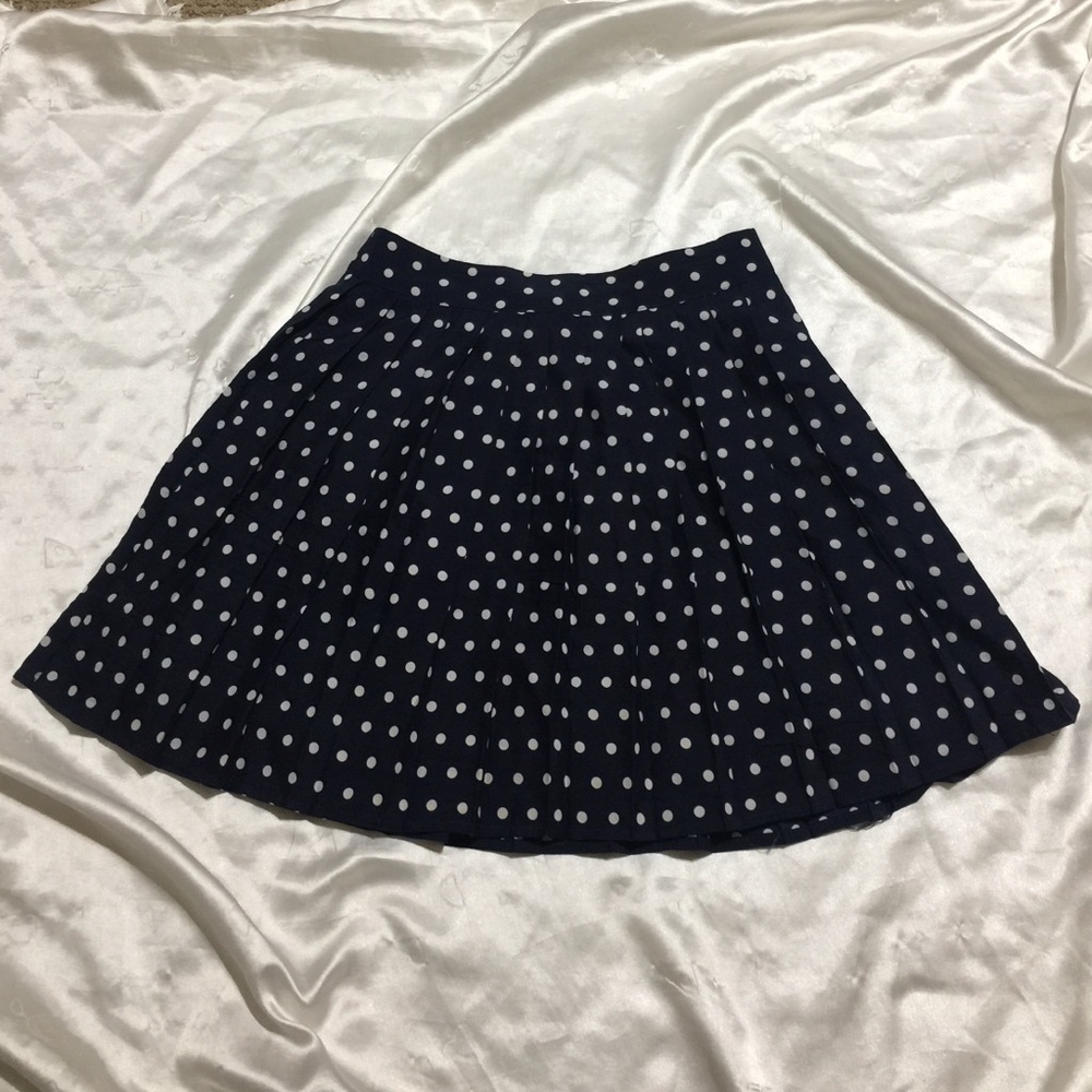 Forever 21 Navy Polka Dot Pleated Skater Skirt